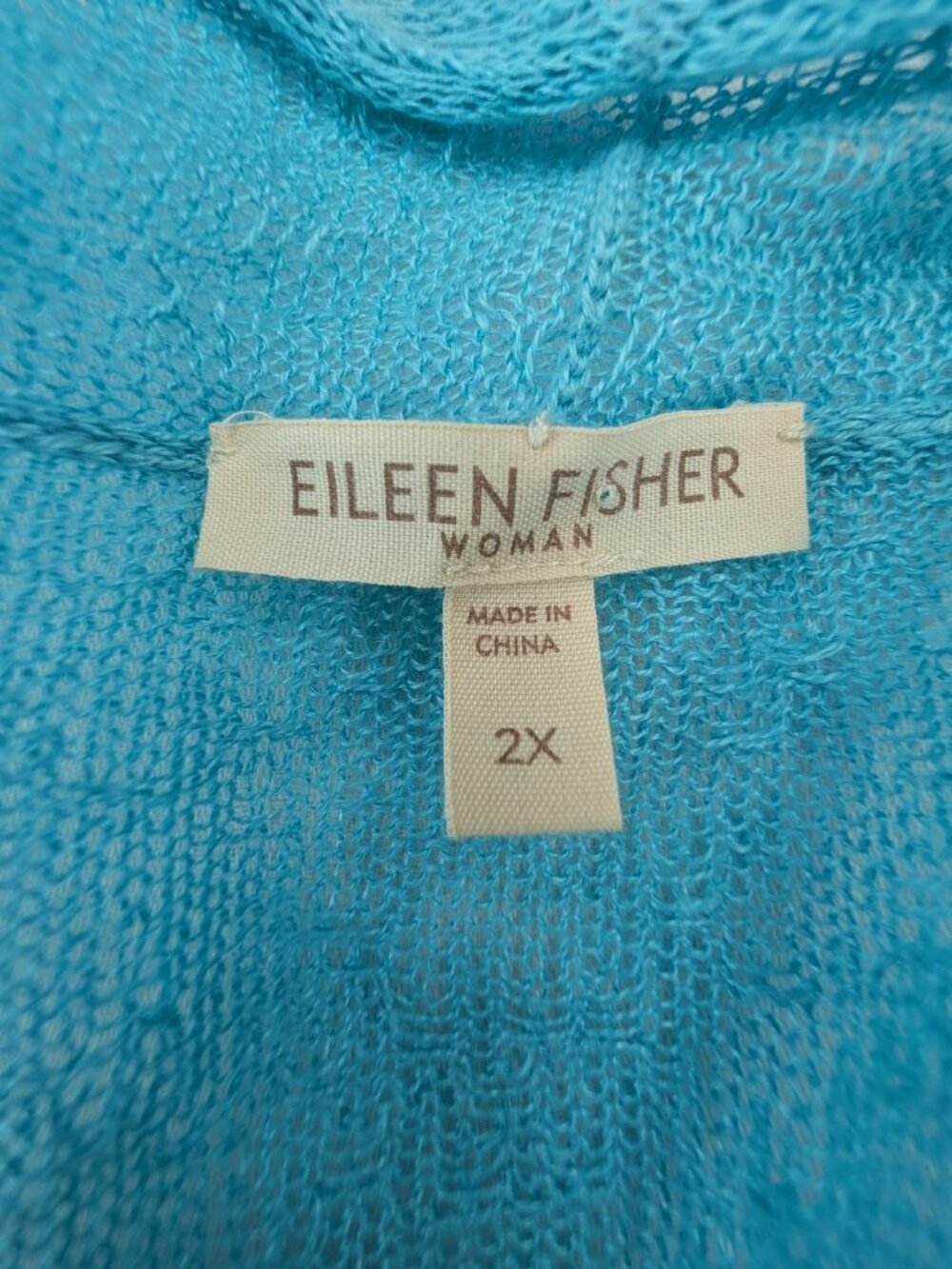 Eileen Fisher Linen Cardigan Sweater Womens Sz 2X Aqua Lightweight Long Sleeves - Picture 2 of 6